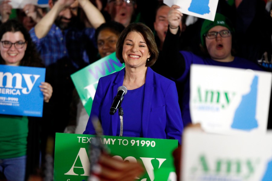 Image: Democratic presidential candidate Sen. Amy Klobuchar, D-Minn., speaks at her election night party, Tuesday, Feb. 11, 2020, in Concord, N.H.