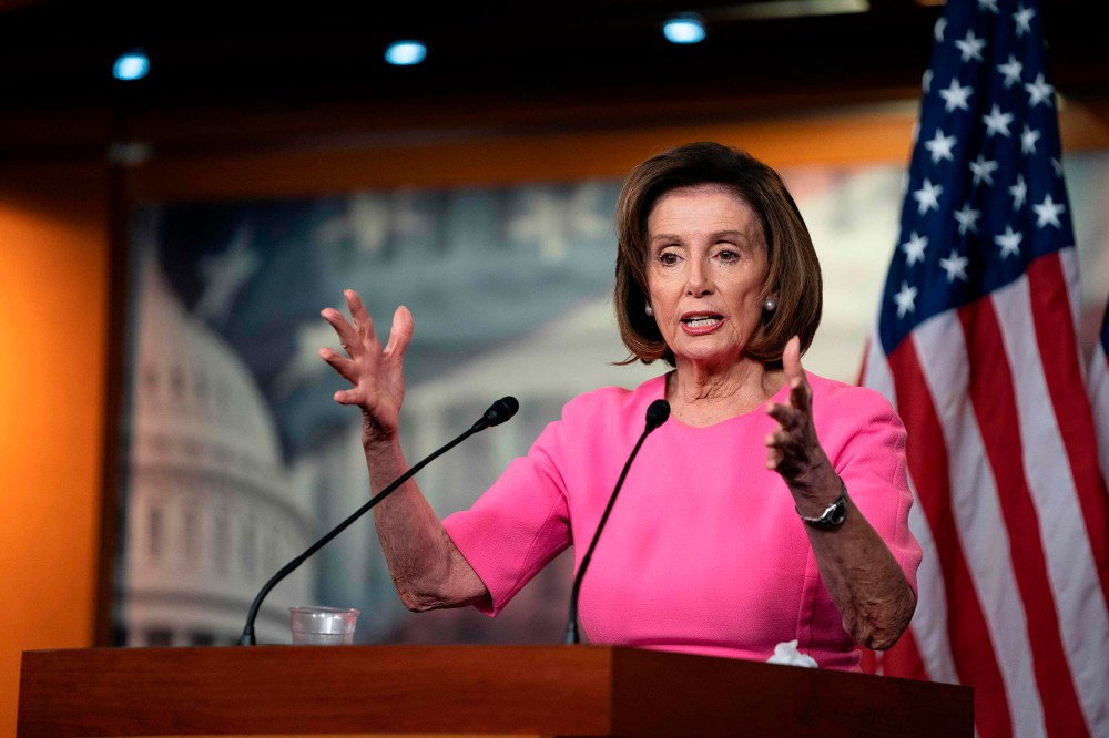 Image: House Speaker Nancy Pelosi speaks with reporters during her weekly press conference at the U.S. Capitol,