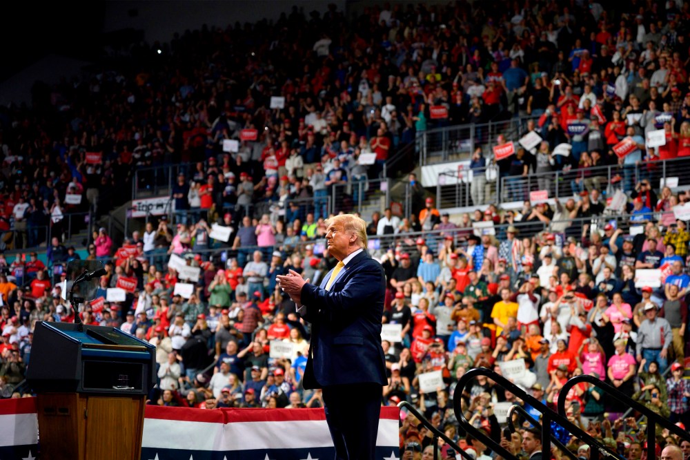 Image: President Donald Trump arrives to a rally in Colorado Springs on Feb., 20, 2020.
