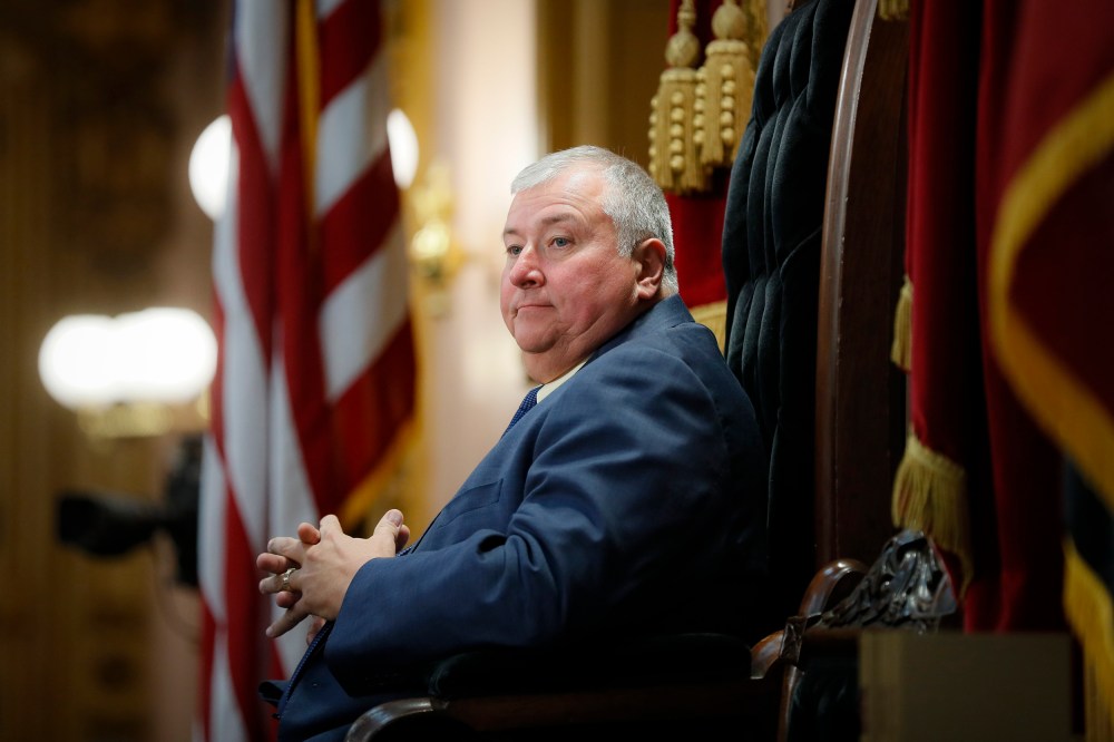 Ohio State Representative Larry Householder (R), of District 72, stands at the head of a legislative session as Speaker of the House in Columbus on Oct. 30, 2019.