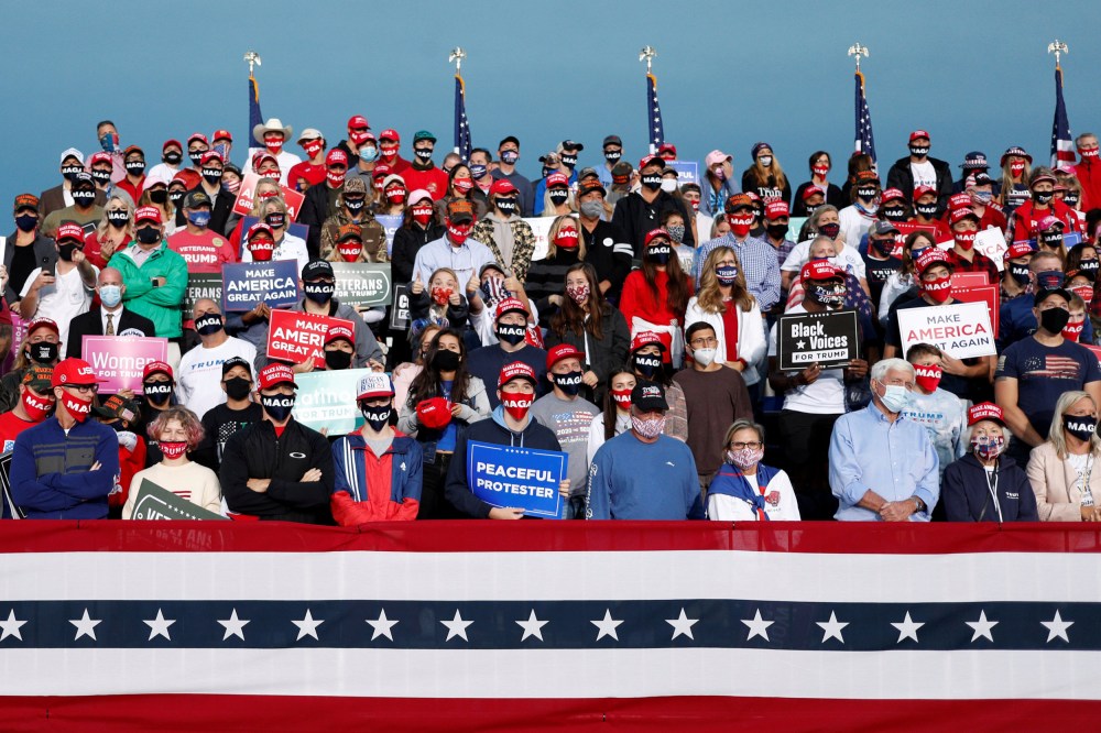 Image: U.S. President Donald Trump attends a campaign event in Fayetteville