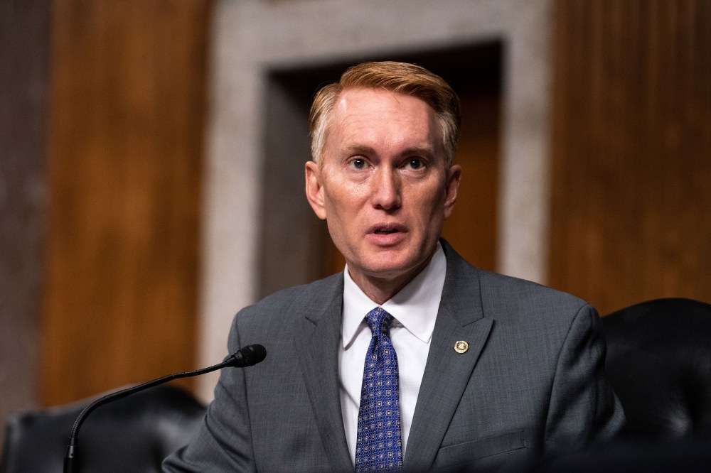 Image:  Sen. James Lankford speaks during a meeting in Washington, DC.