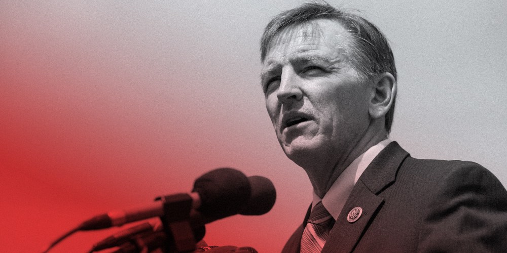 Image: Paul Gosar speaking at a news conference.