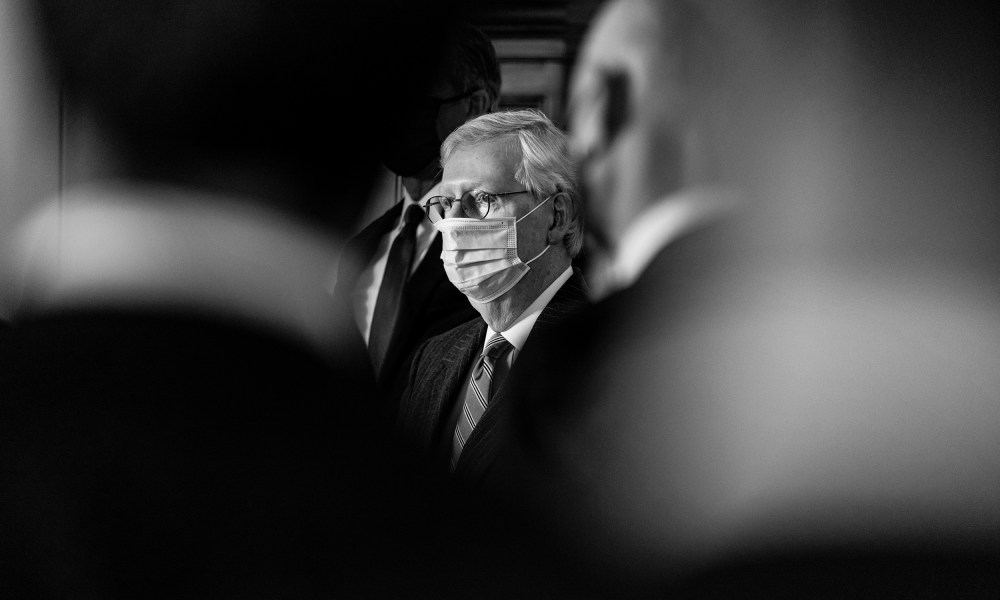 Image: Mitch McConnell during a press conference.