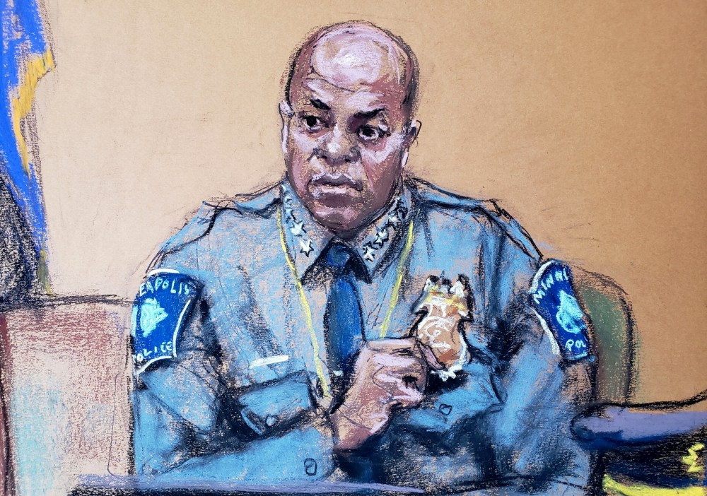 Image; Minneapolis Police Chief Medaria Arradondo testifies at the trial of former police officer Derek Chauvin on April 5, 2021.