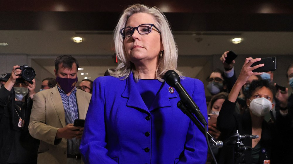 Image: Liz Cheney talks to reporters.