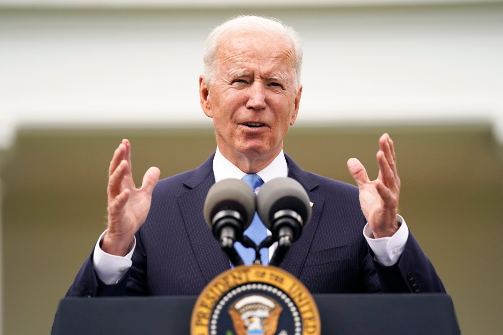 President Joe Biden speaks in the Rose Garden of the White House on May 13, 2021.