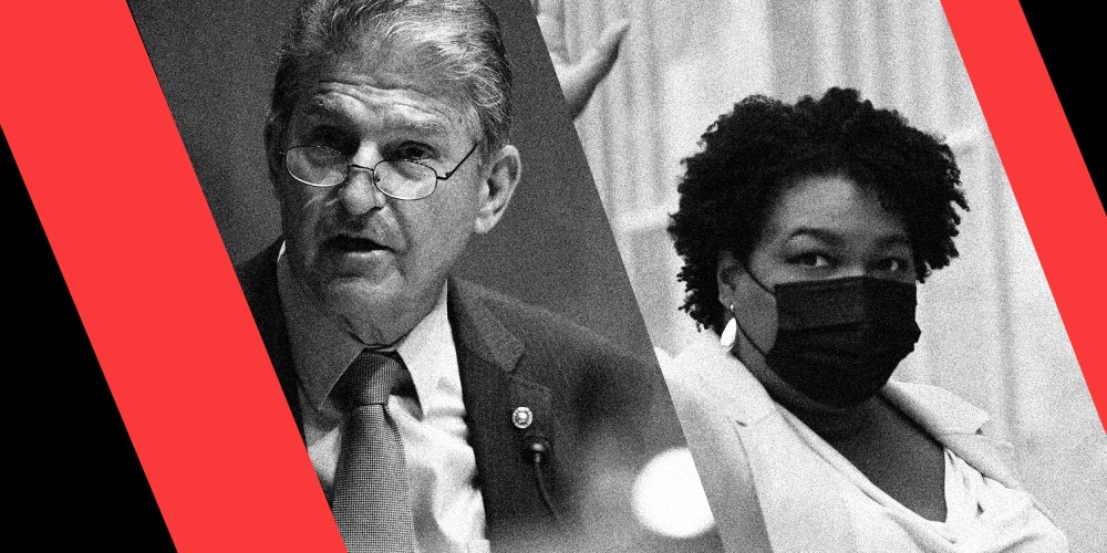Photo illustration: Joe Manchin and Stacey Abrams