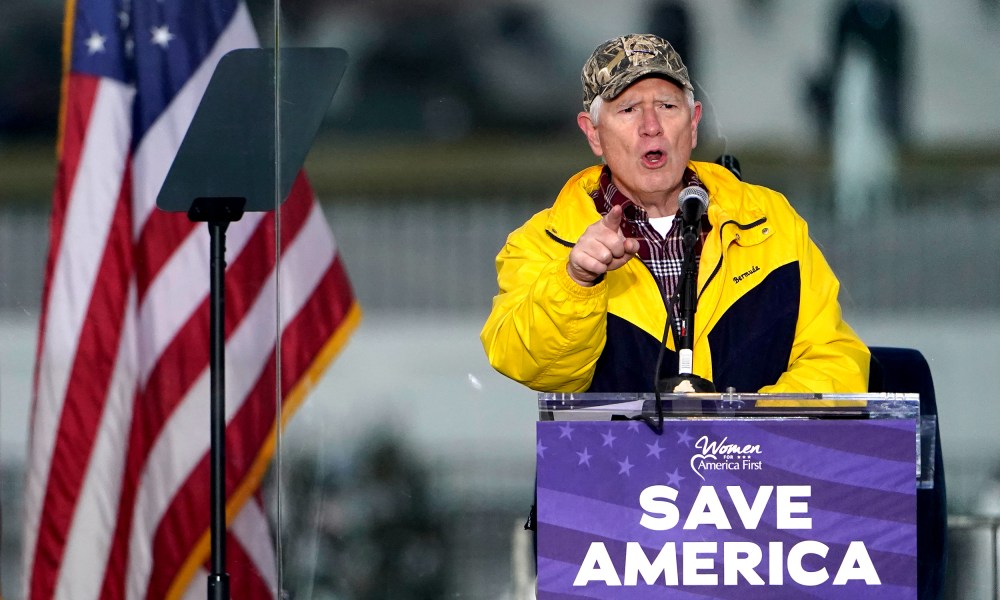 Image: Mo Brooks speaking at the "Save America Rally".