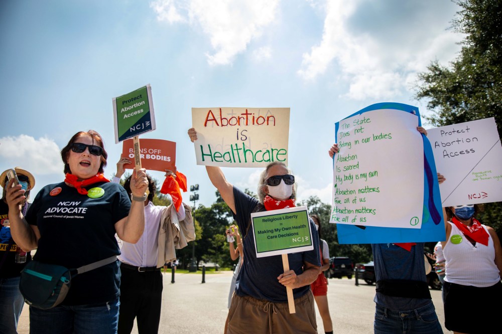 Image: A protest in support of abortion access outside the Capitol in Austin, Texas, on Sept. 1, 2021.