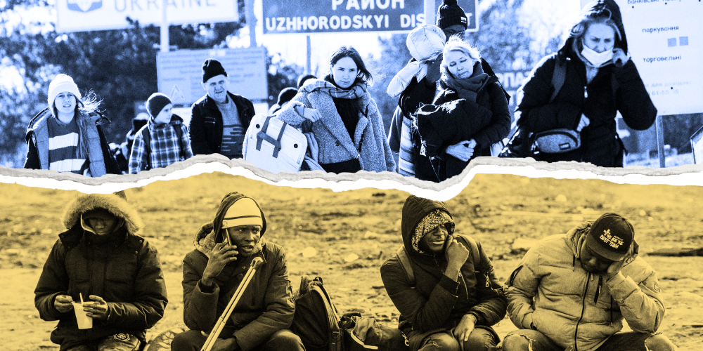 Photo Illustration: Ukranian refugees and African students studying in Ukraine