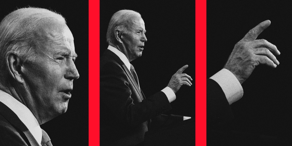 Photo illustration of President Joe Biden gesturing with his hand