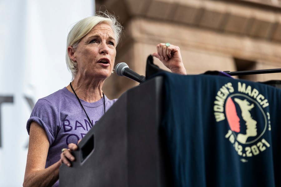 Cecile Richards speaks during the Women's March ATX rally on Oct., 2, 2021, at the Texas State Capitol in Austin.