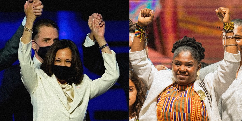 Diptych showing images of Kamala Harris and Francia Marquez.