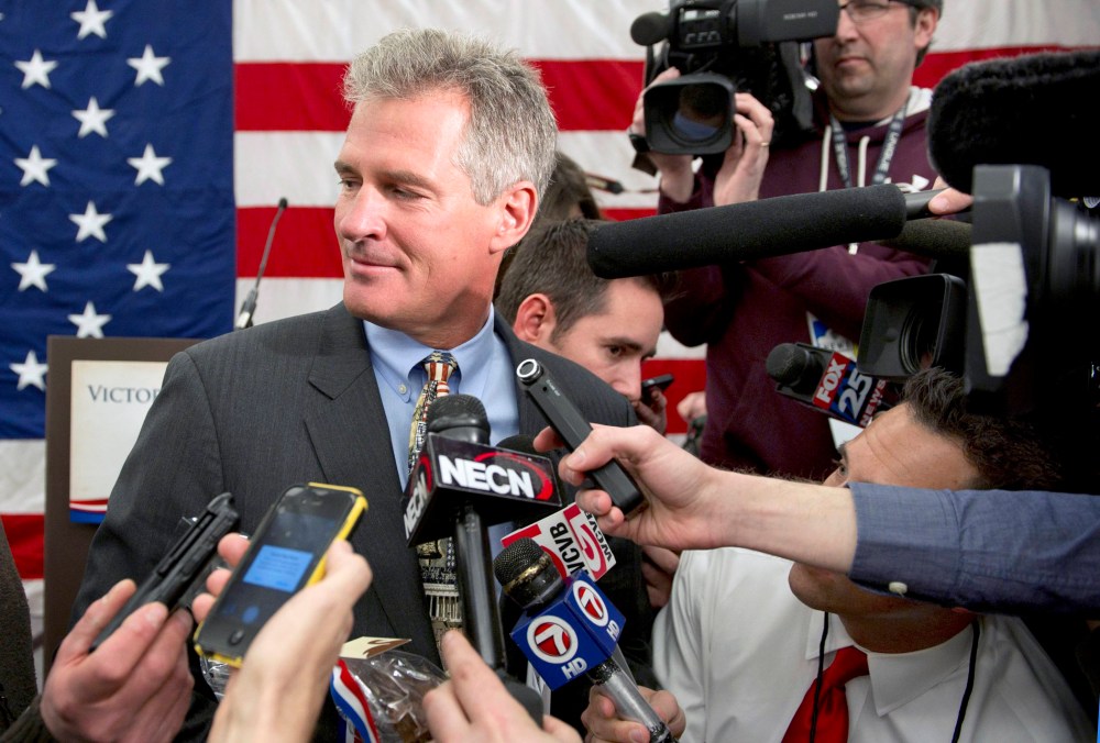 Former U.S. Republican Senator Scott Brown after announcing that he will explore a run for the U.S. Senate at the Northeast Republican Leadership Conference in Nashua, New Hampshire March 14, 2014.