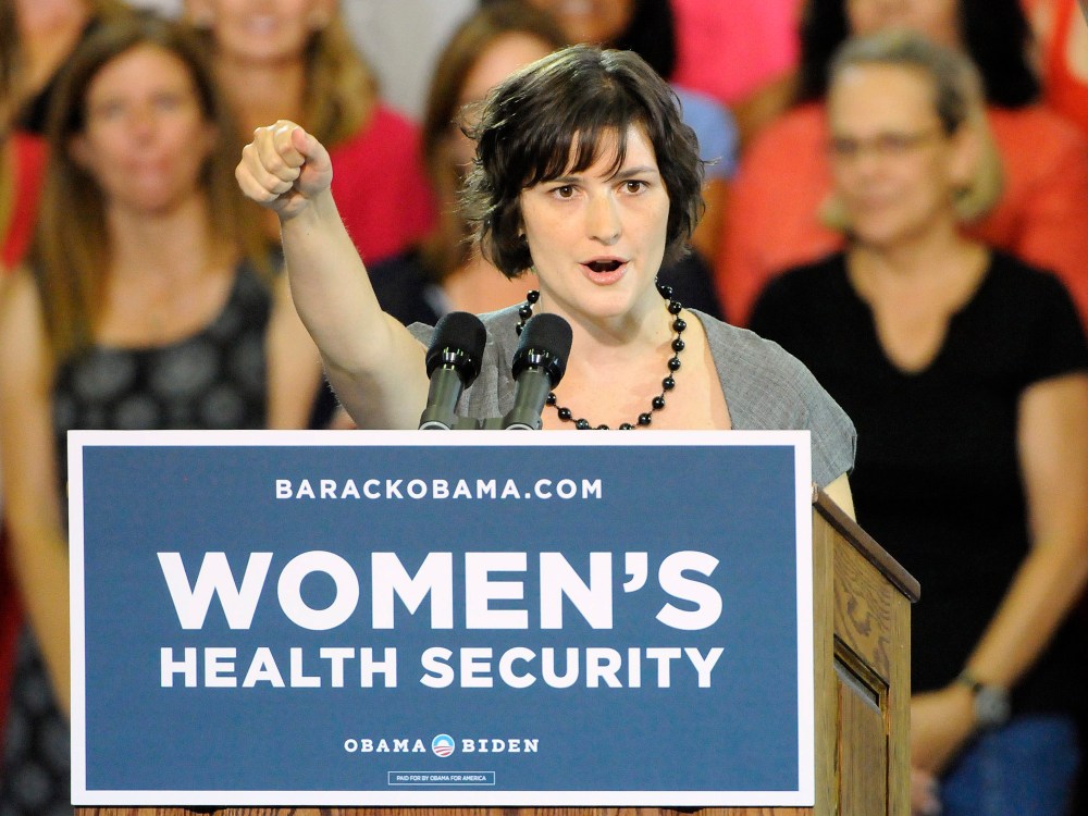 File Photo:  Sandra Fluke introduces President Barak Obama at the Auraria Event Center in Denver, Colorado USA 08, August 2012. Fluke is the Georgetown University student who gained notoriety after conservative talk show host Rush Limbaugh called her a...