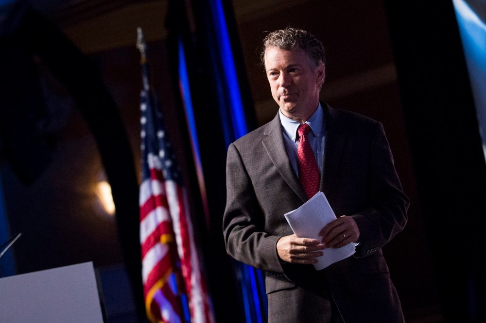 Republican Senator Rand Paul leaves the stage after speaking during the Faith and Freedom Coalition's 'Road to Majority' conference in Washington, June 20, 2014.