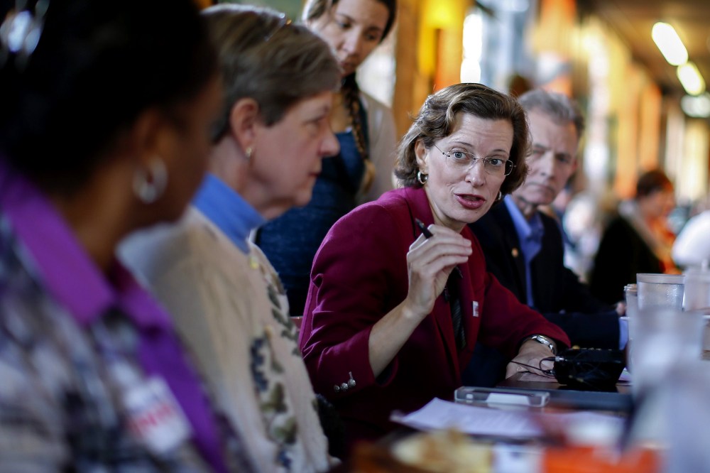 Georgia Democratic US Senate candidate Michelle Nunn hosts a roundtable discussion in Atlanta, Ga. on Oct. 24, 2014.