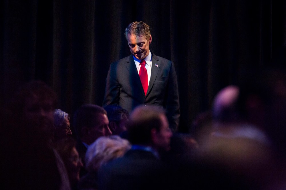 Kentucky Senator Rand Paul rests during a break in a Republican Presidential debate at the Iowa Events Center in Des Moines, Iowa, Jan. 28, 2016. (Photo by Jim Lo Scalzo/EPA)