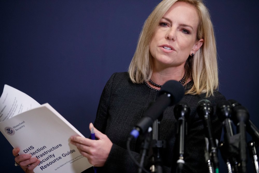 U.S. Secretary of Homeland Security Kirstjen Nielsen following the classified House members-only briefing on election security in the U.S. Capitol in Washington, DC, May 22, 2018.