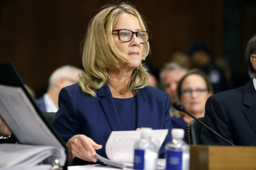 Dr. Christine Blasey Ford speaks before the Senate Judiciary Committee hearing on the nomination of Brett Kavanaugh to be an associate justice of the Supreme Court of the United States on Capitol Hill September 27, 2018 in Washington, DC.