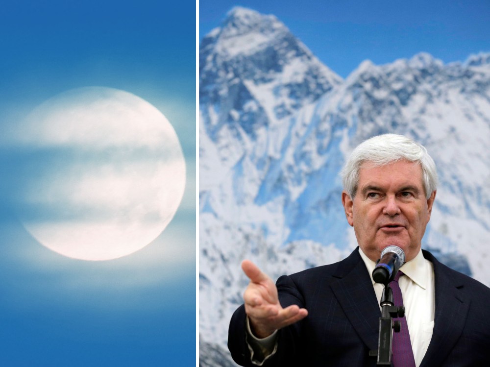 File Photos: This combo of photos shows (L) the full moon behind clouds on early December 21, 2010, seen from the northeastern German town of Petersdorf (Photo by Patrick Pleul/AFP/Getty Images) and (R) Newt Gingrich speaks during a campaign stop at...