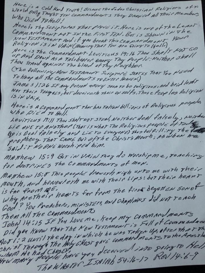 About 50 churches in Tennessee and Georgia are known to have received photocopies of this letter, signed 'The Waster,' in the last two weeks. (Courtesy of WRCB-TV)