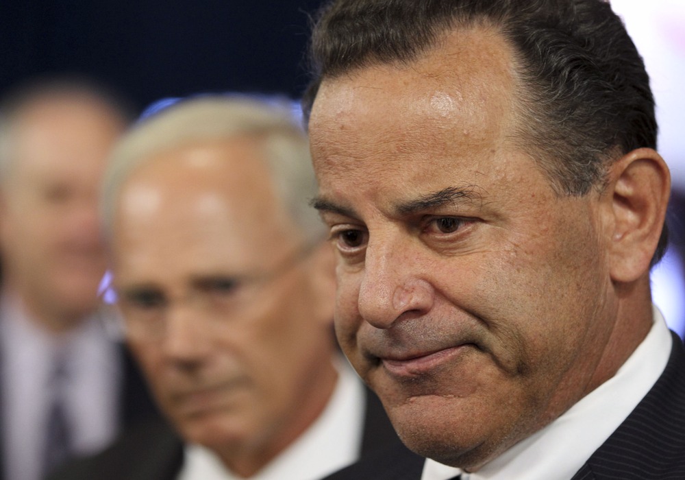 David Hess, president of Pratt & Whitney, speaks to his employees at a rally to call to attention upcoming defense budget cuts in West Palm Beach, Florida August 8, 2012.