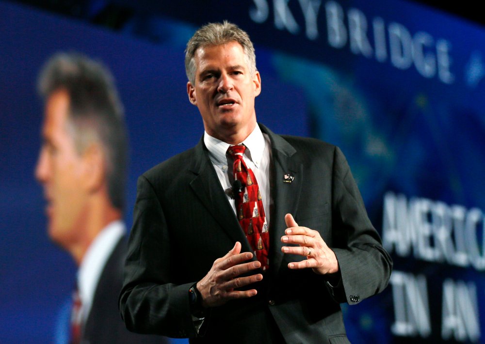 Image: Former U.S. senator Scott Brown speaks at the SALT conference in Las Vegas in this file photo