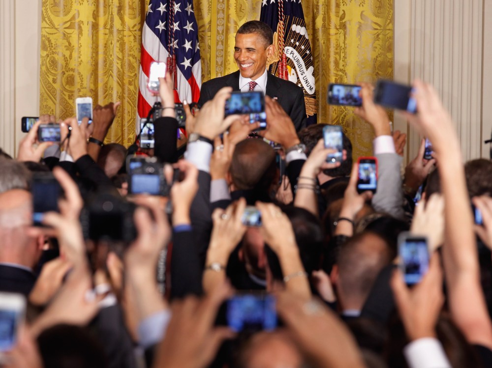 Barack Obama hosts a reception in honor of national Gay, Lesbian, Bisexual and Transgender Pride Month in the East Room of the White House June 15, 2012 in Washington, DC.  (Photo by Chip Somodevilla/Getty Images)