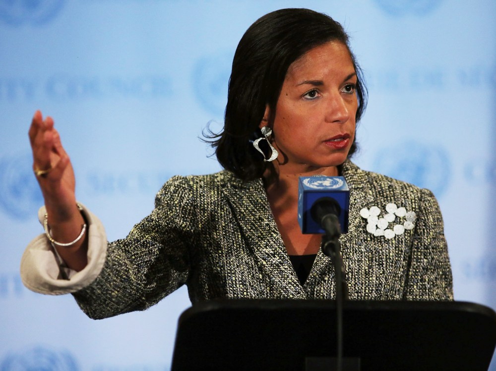 FIle Photo: U.S. Ambassador to the United Nations Susan Rice addresses the media following a UN Security Council meeting on July 11, 2012 in New York City.  (Photo by Spencer Platt/Getty Images)