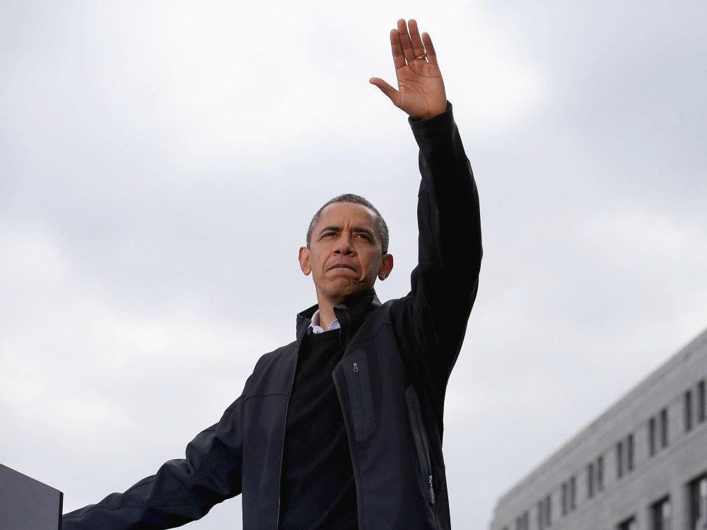 President Barack Obama addresses a rally during the last day of campaigning in the general election. (Photo by Chip Somodevilla/Getty Images)