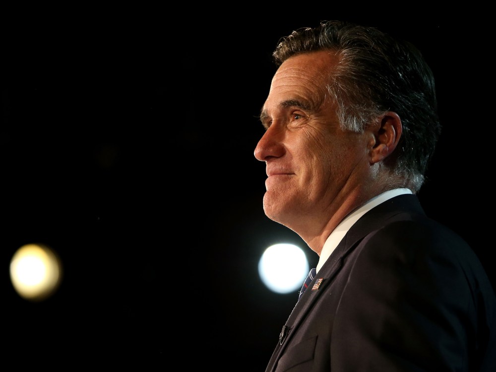 File Photo: Republican presidential candidate, Mitt Romney, speaks at the podium as he concedes the presidency during Mitt Romney's campaign election night event at the Boston Convention & Exhibition Center on November 7, 2012 in Boston,...