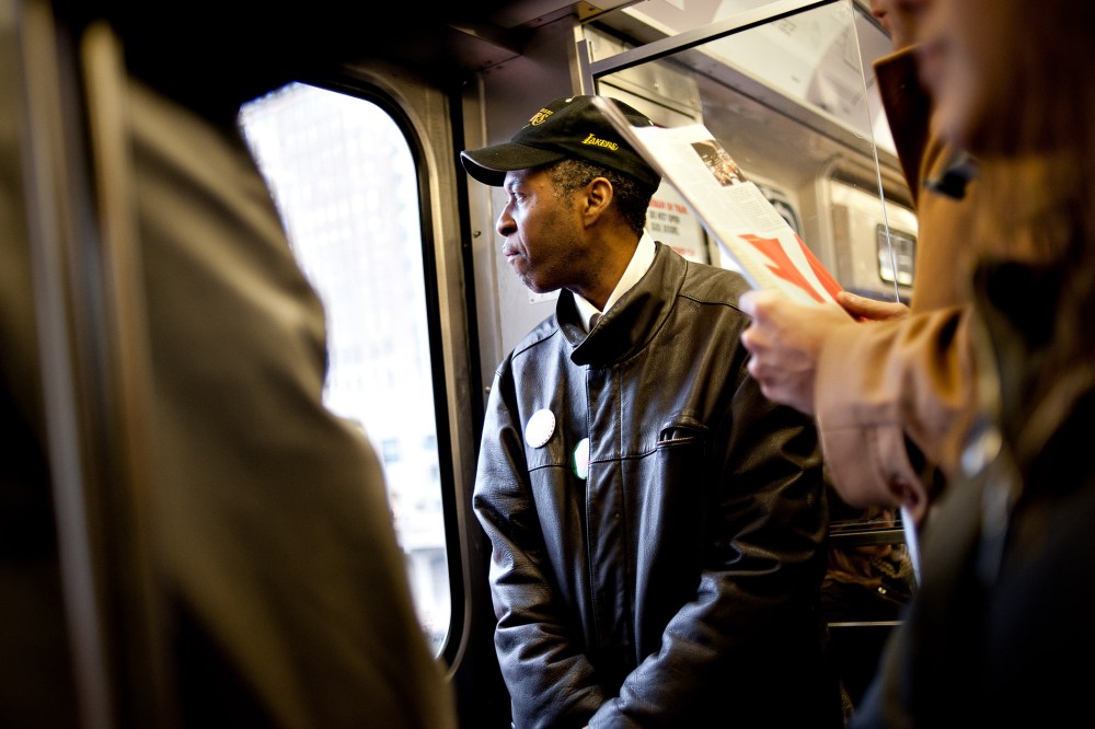 Tyree Johnson, a 20-year McDonald's employee making minimum wage, rides a train on his way to work in Chicago, Illinois, U.S., on Nov. 26, 2012.