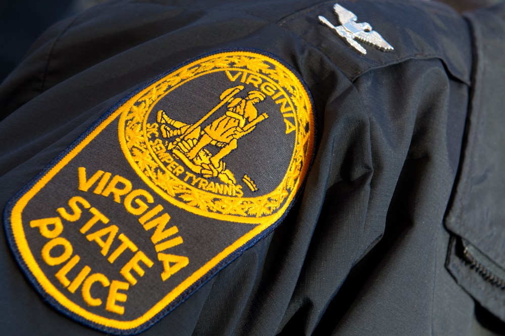 This December 13, 2012 file photo shows the patch on the sleeve of a Virginia State Police officer.