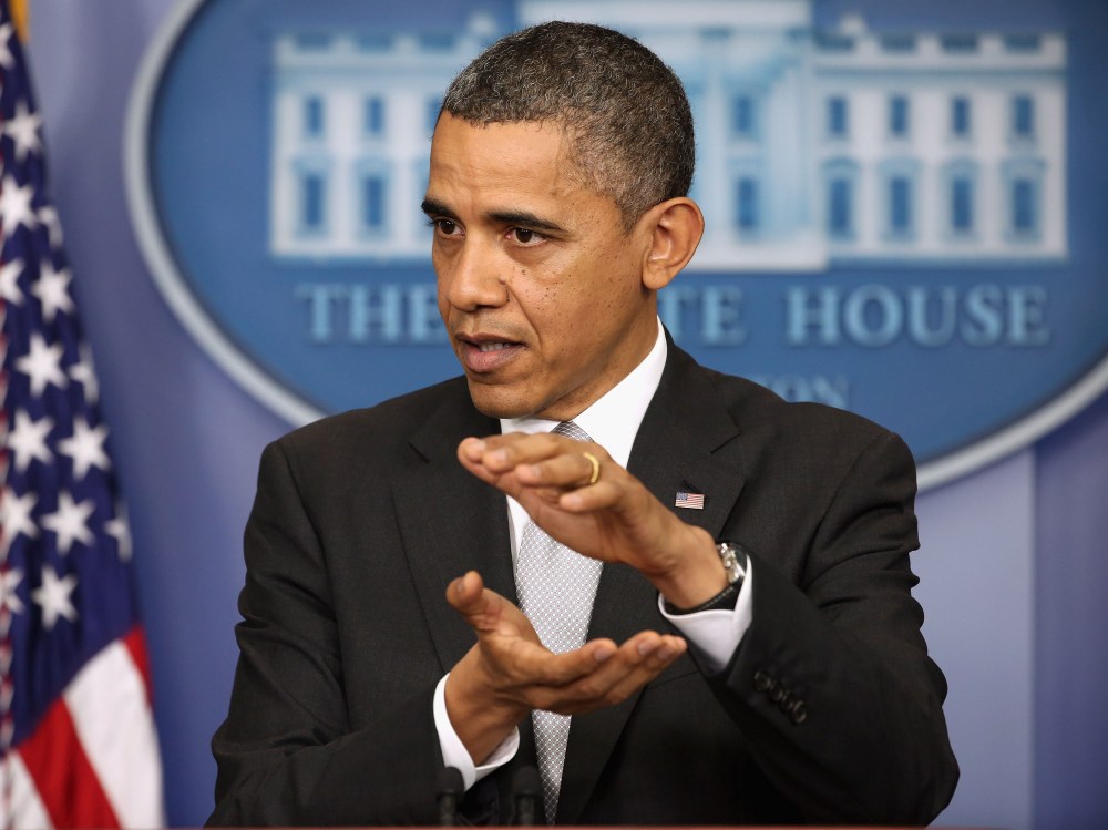 U.S. President Barack Obama speaks during a press conference where he announced the creation of an interagency task force for guns in the Brady Press Briefing Room at the White House on December 19, 2012 in Washington, DC. President Obama is making an...