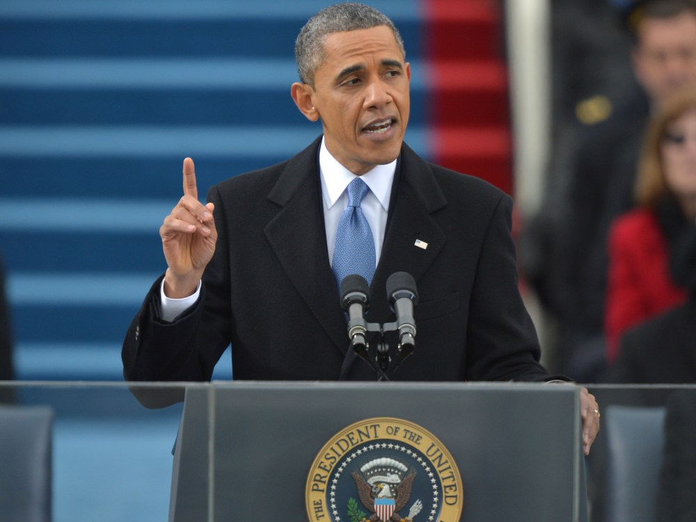 President Obama addresses the audience after taking the oath of office during the 57th Presidential Inauguration. (Photo by Jewel Samad /AFP/Getty Images)