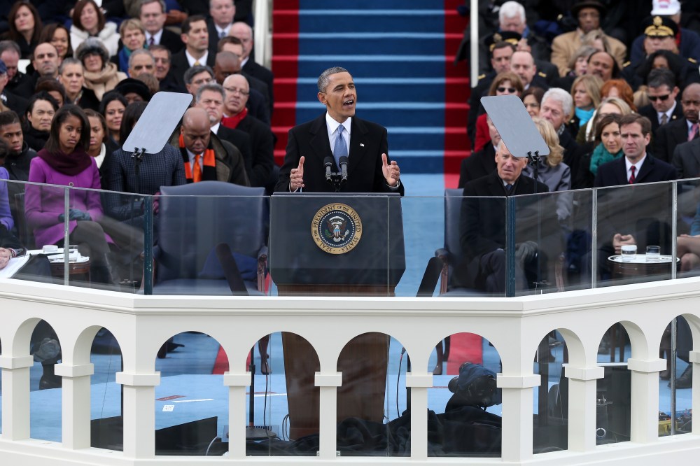 U.S. President Barack Obama gives his inauguration address during the public ceremonial inauguration on the West Front of the U.S. Capitol January 21, 2013 in Washington, DC. Barack Obama was re-elected for a second term as President of the United...