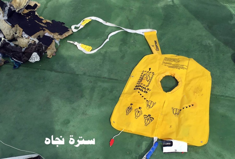 A handout image from the Egyptian military shows debris recovered May 20, 2016 from crashed flight EgyptAir MS804.