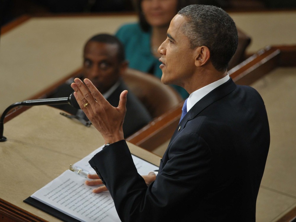 US President Barack Obama delivers his State of the Union address before a joint session of Congress on February 12, 2013 at the US Capitol in Washington. (Photo by Mandel Ngan/AFP/Getty Images)