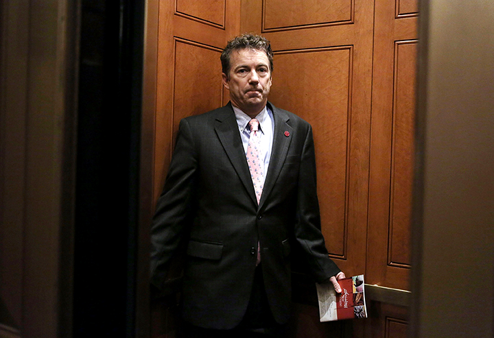 U.S. Senator Rand Paul (R-KY) leaves after a caucus meeting at the Capitol February 14, 2013 on Capitol Hill in Washington, DC. The GOP senators are working to hold up the confirmation vote on former Sen. Chuck Hagel (R-NE) to be the next secretary of...
