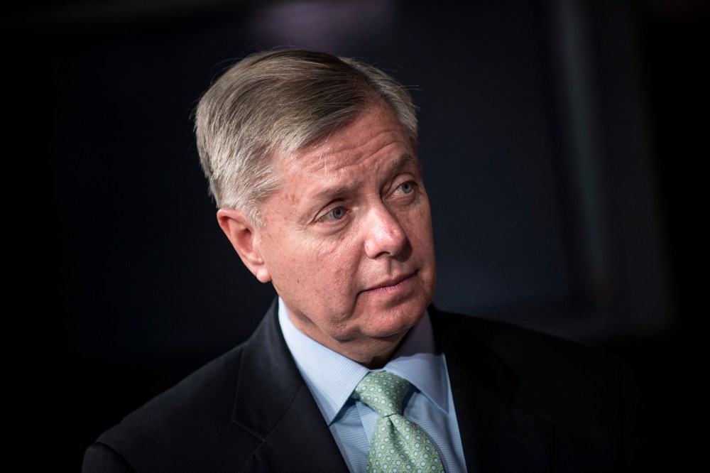 Senator Lindsey Graham (R-SC) listens during a press conference on Capitol Hill March 7, 2013 in Washington, D.C.