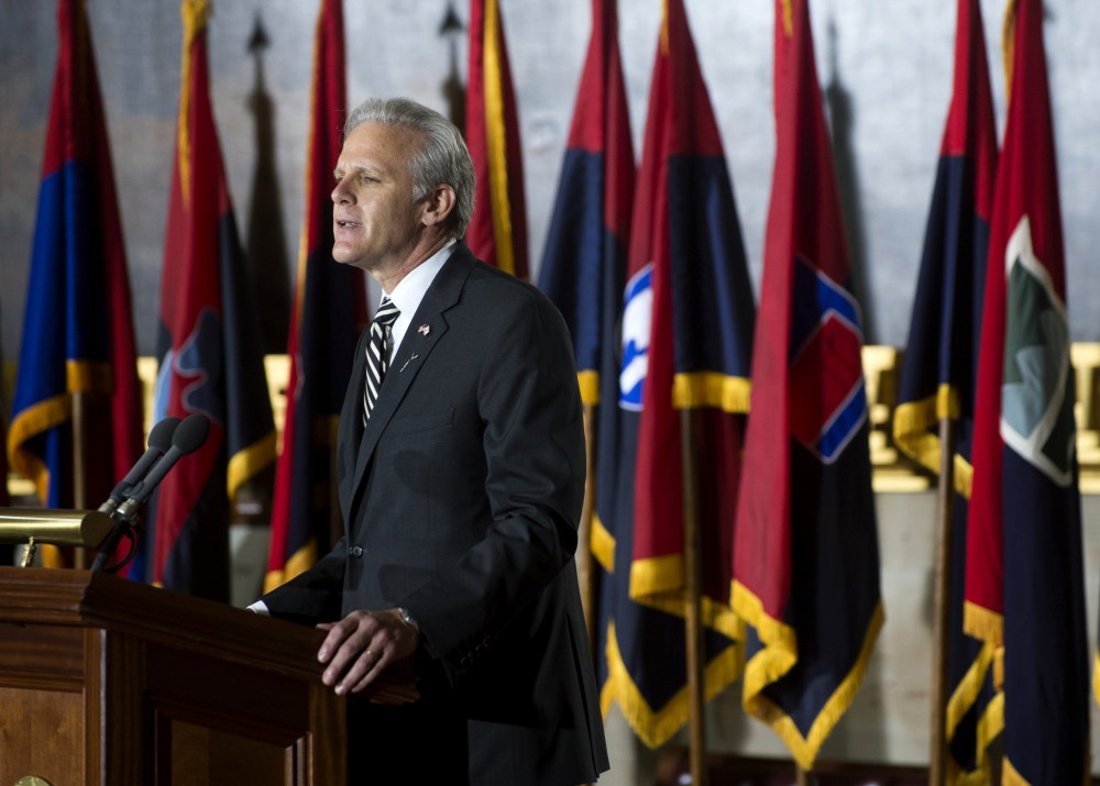 Michael Oren, Israeli Ambassador to the United States, speaks during the National Day of Remembrance Ceremony honoring the victims of the Holocaust in the US Capitol Rotunda in Washington, DC, on April 11, 2013. (Photo by Saul Loeb/AFP/Getty)