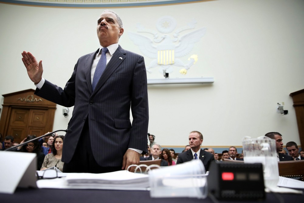U.S. Attorney General Eric Holder is sworn in during a hearing before the House Judiciary Committee on oversight of the U.S. Department of Justice May 15, 2013 on Capitol Hill in Washington, DC. (Photo by Alex Wong/Getty Images)