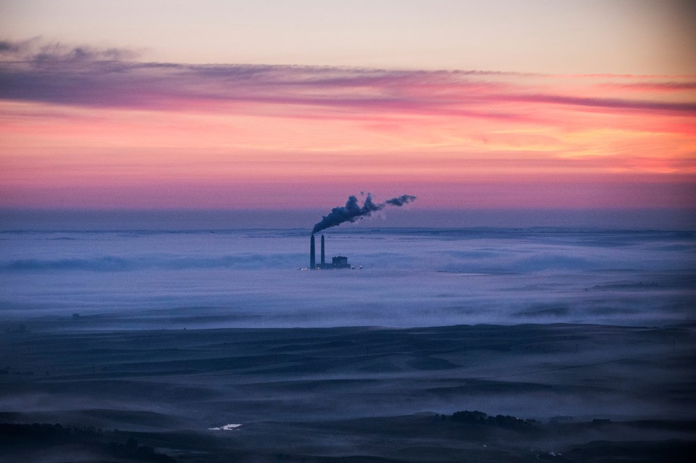 A coal-burning energy plant is seen in an aerial view in the early morning hours of July 30, 2013 near Bismarck, North Dakota.