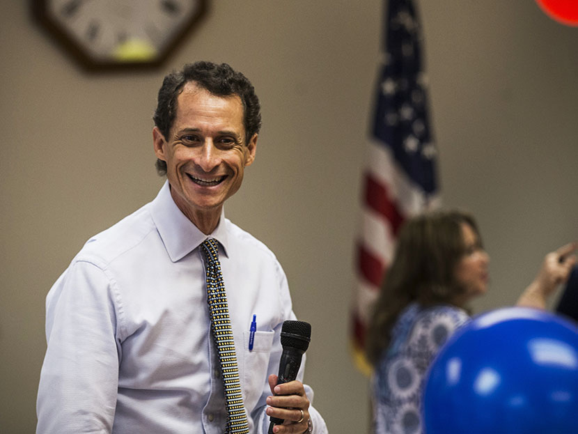New York City mayoral candidate and former U.S. Rep. Anthony Weiner speaks to seniors at Elmhurst Senior Center on August 5, 2013 in New York City. (Photo by Andrew Burton/Getty)