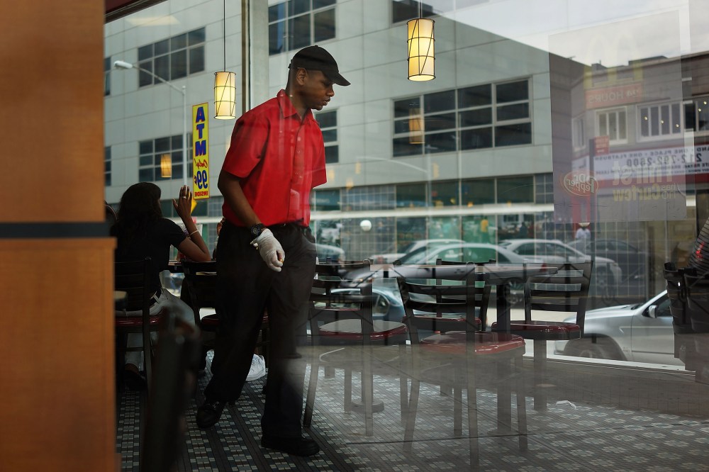 A man works inside a McDonald's restaurant on Aug. 23, 2013 in Brooklyn, NY.