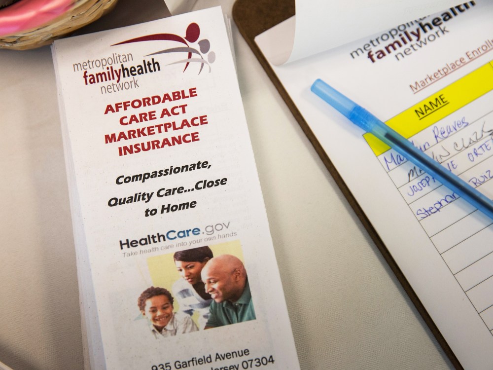 A pamphlet for the Affordable Care Act, better known as ObamaCare, sits on a table at a branch of the Metopolitan Family Health network, on October 3, 2013 in Jersey City, New Jersey.