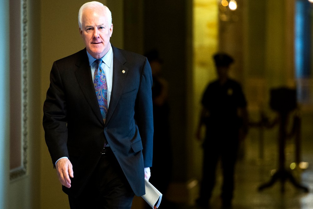 John Cornyn, R-Texas, leaves Senate Minority Leader Mitch McConnell's office in the Capitol on Oct. 8, 2013 in Washington, D.C. (Photo By Bill Clark/CQ Roll Call/Getty)