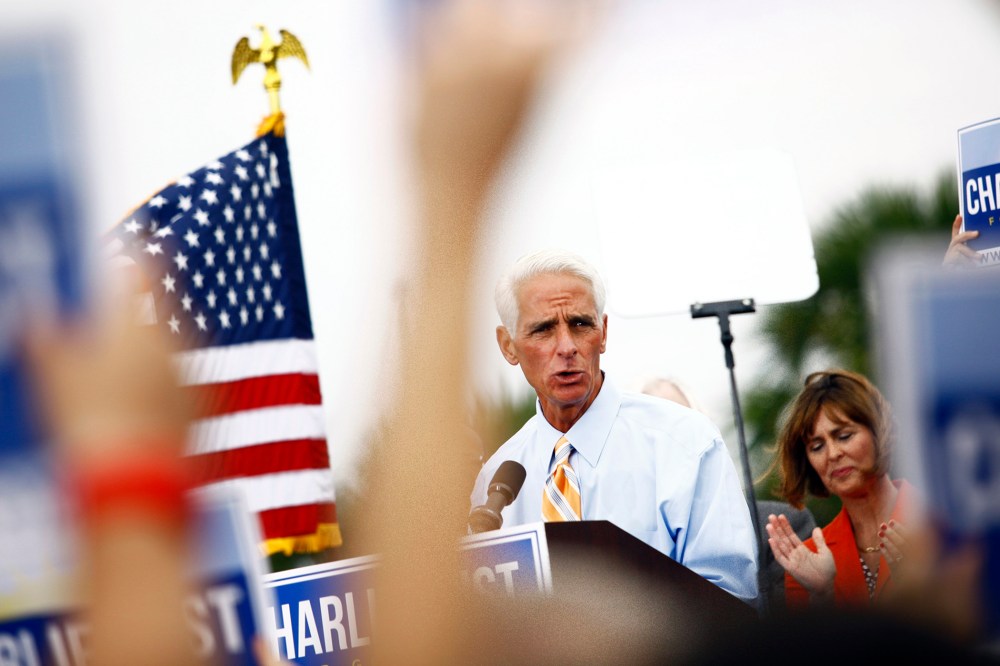 Former Florida Gov. Charlie Crist announces that he will run for Governor as a Democrat on Nov. 4, 2013 at Albert Whitted Park in St. Petersburg, Fla.